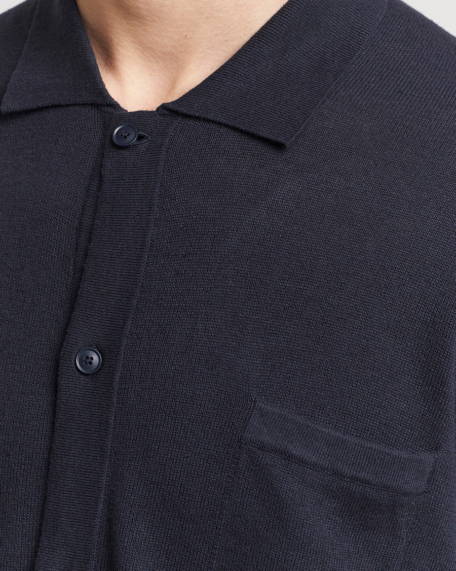 Herr | Skjortor | BOSS ORANGE | Kamiccio Knitted Short Sleeve Shirt Dark Blue