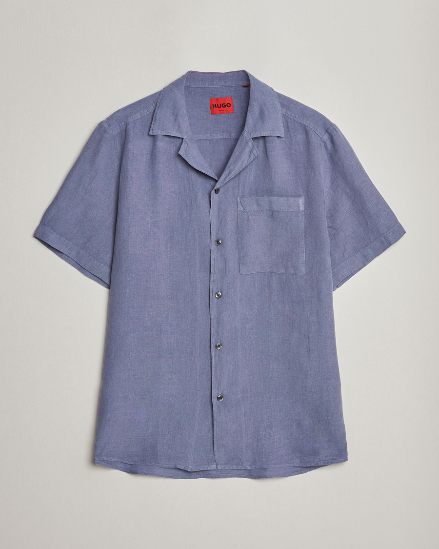 Herr | Skjortor | HUGO | Ellino Short Sleeve Linen Shirt Open Blue