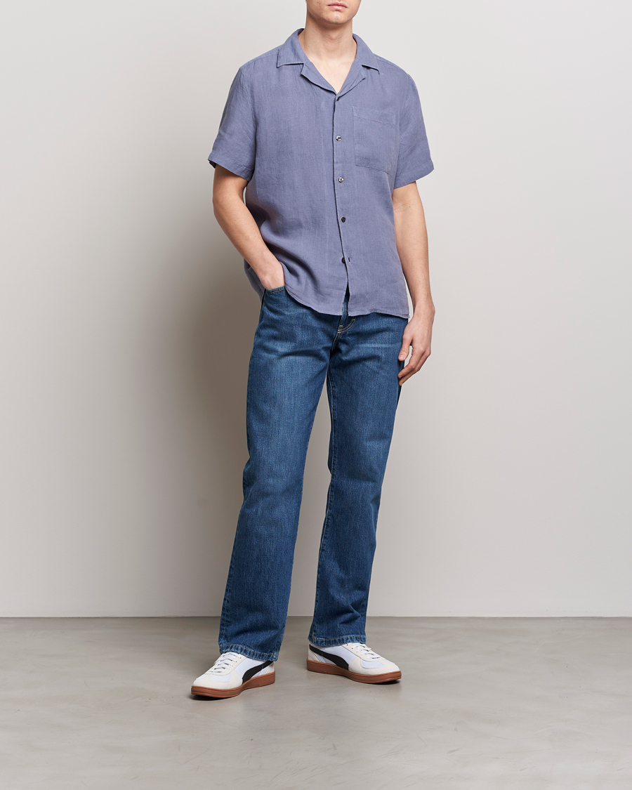Herr | Skjortor | HUGO | Ellino Short Sleeve Linen Shirt Open Blue