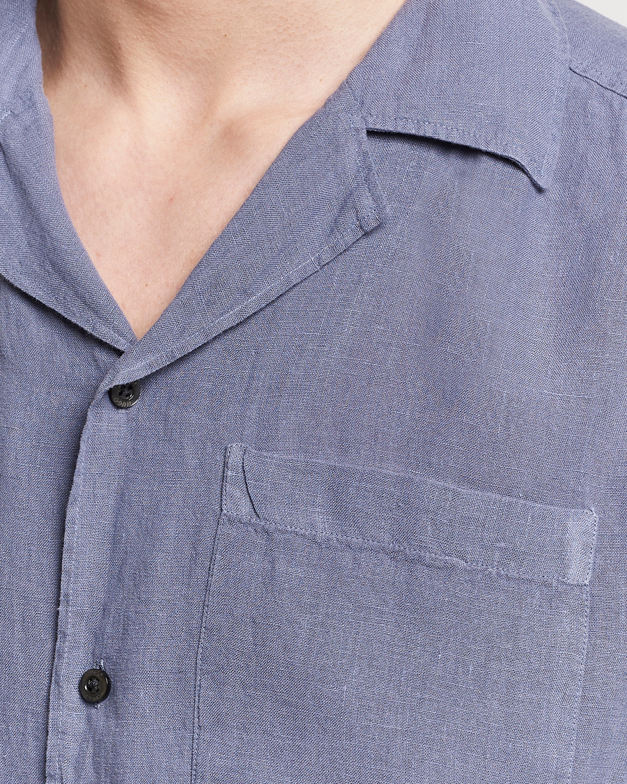 Herr | Skjortor | HUGO | Ellino Short Sleeve Linen Shirt Open Blue
