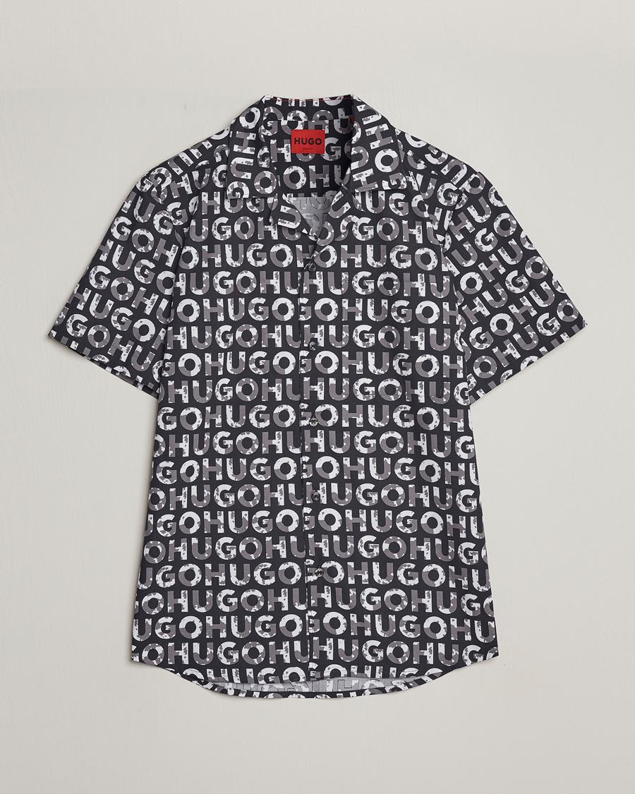 Herr | Skjortor | HUGO | Ellino Short Sleeve Cotton Shirt Black/White