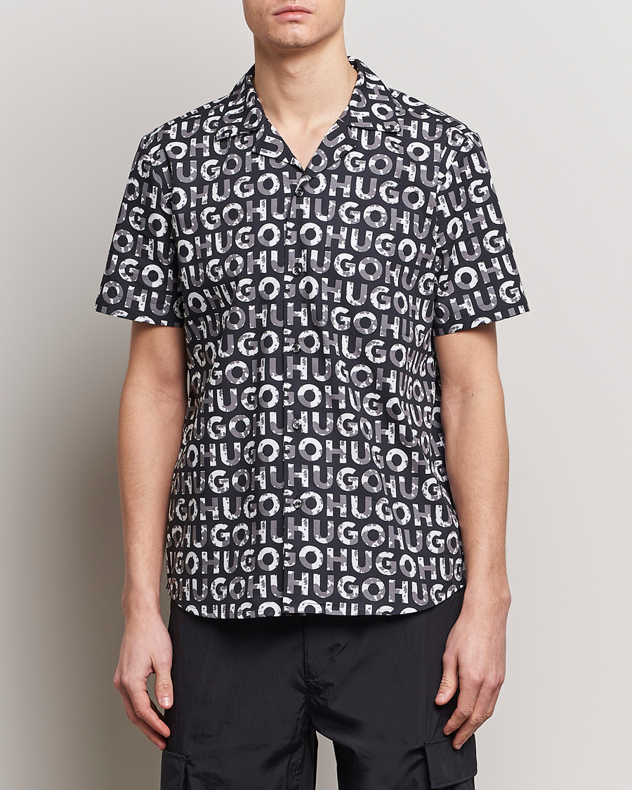 Herr | Kortärmade skjortor | HUGO | Ellino Short Sleeve Cotton Shirt Black/White