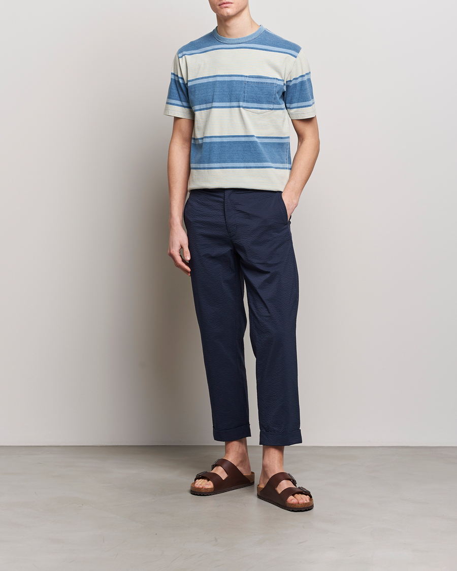 Herr | T-Shirts | BEAMS PLUS | Indigo Dyed Striped T-Shirt Sax Blue