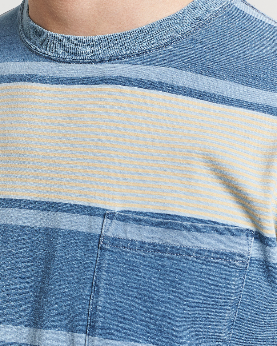 Herr | T-Shirts | BEAMS PLUS | Indigo Dyed Striped T-Shirt Sax Blue