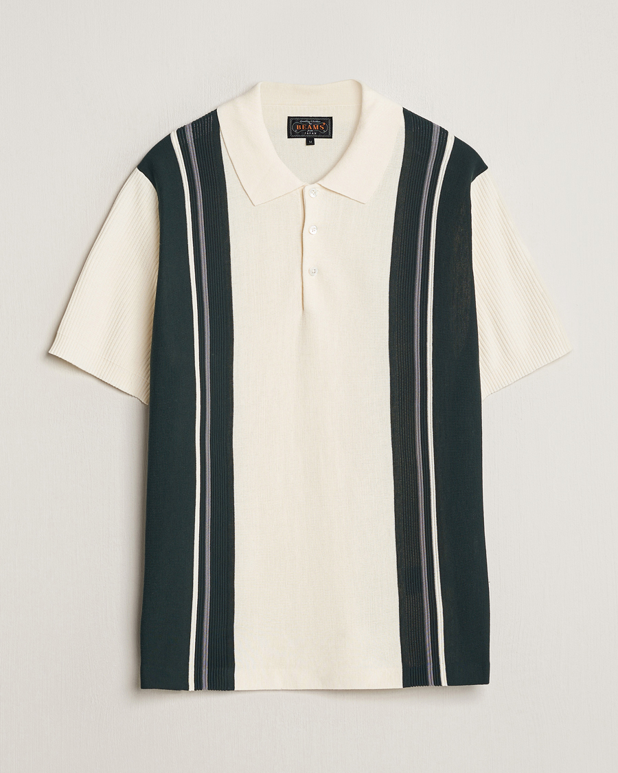 Herr | Pikéer | BEAMS PLUS | Knit Stripe Short Sleeve Polo White/Green