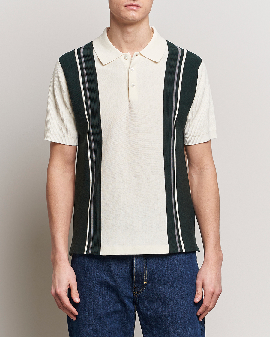 Herr | BEAMS PLUS | BEAMS PLUS | Knit Stripe Short Sleeve Polo White/Green