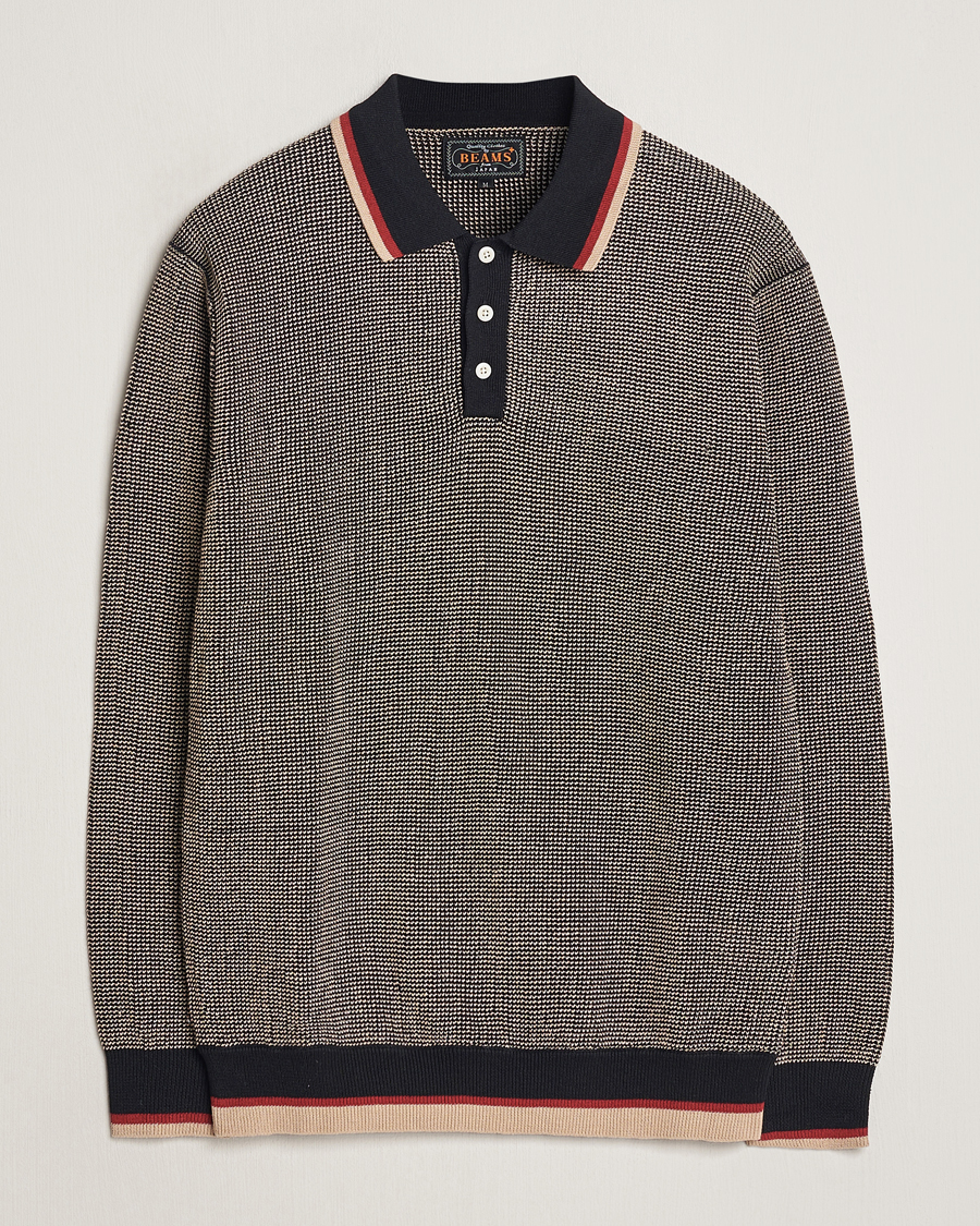 Herr | Tröjor | BEAMS PLUS | Slab Knit Long Sleeve Polo Black