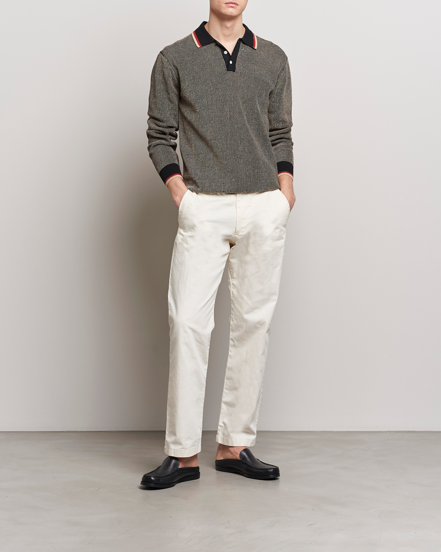 Herr | Tröjor | BEAMS PLUS | Slab Knit Long Sleeve Polo Black
