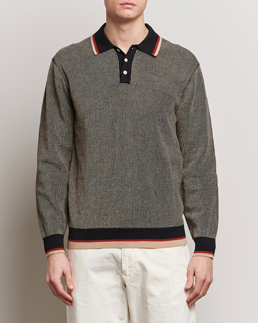 Herr | Långärmade pikéer | BEAMS PLUS | Slab Knit Long Sleeve Polo Black