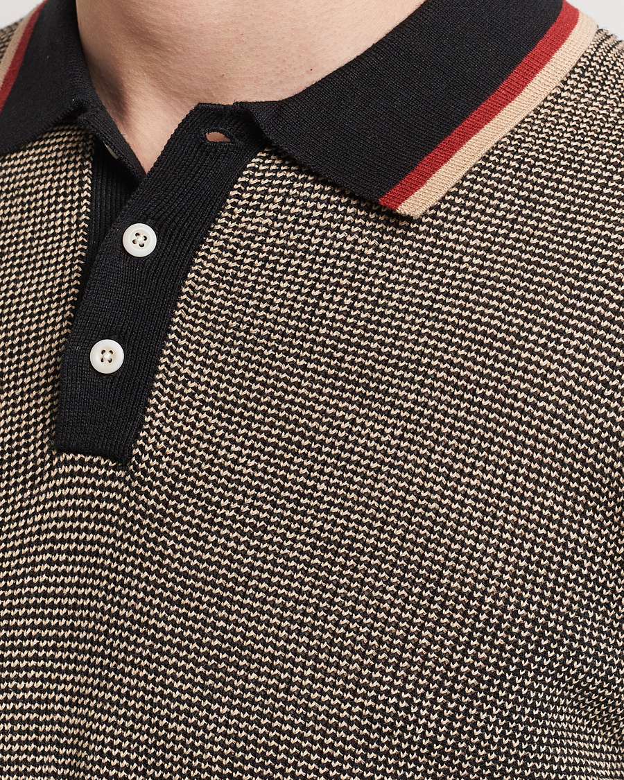 Herr | Tröjor | BEAMS PLUS | Slab Knit Long Sleeve Polo Black