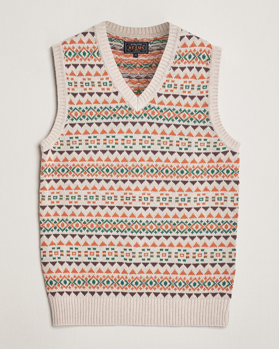 Herr | Tröjor | BEAMS PLUS | Fairisle Knit Vest Beige