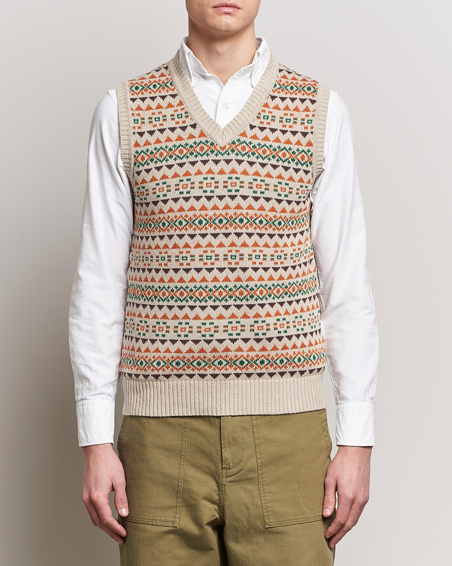 Herr | Tröjor | BEAMS PLUS | Fairisle Knit Vest Beige