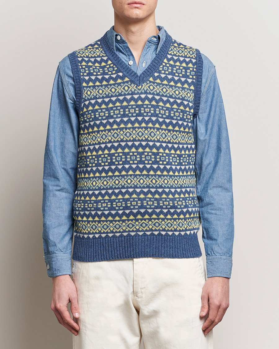 Herr | Tröjor | BEAMS PLUS | Fairisle Knit Vest Blue