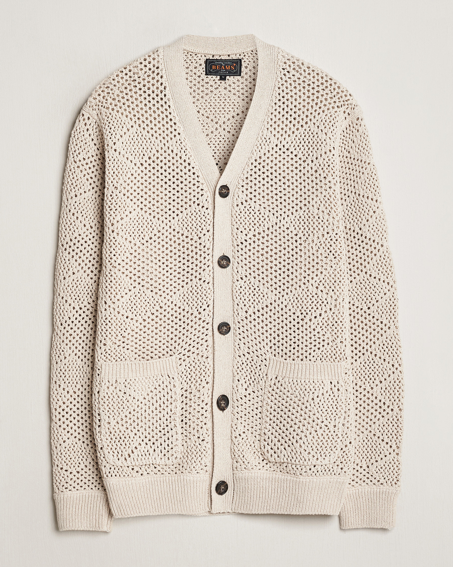 Herr | Tröjor | BEAMS PLUS | Argyle Mesh Cardigan Light Beige