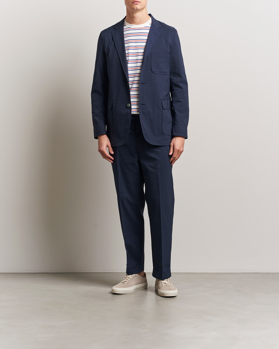 Herr | Byxor | BEAMS PLUS | Seersucker Ivy Trousers Navy