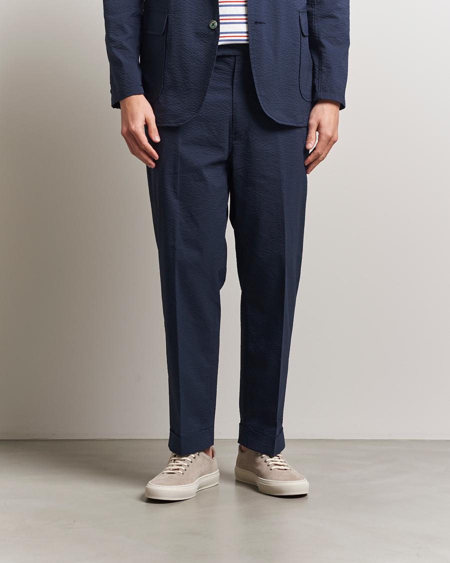 Herr | Byxor | BEAMS PLUS | Seersucker Ivy Trousers Navy