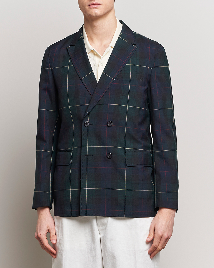 Herr | Preppy Authentic | BEAMS PLUS | Double Breasted Plaid Wool Blazer Green Plaid