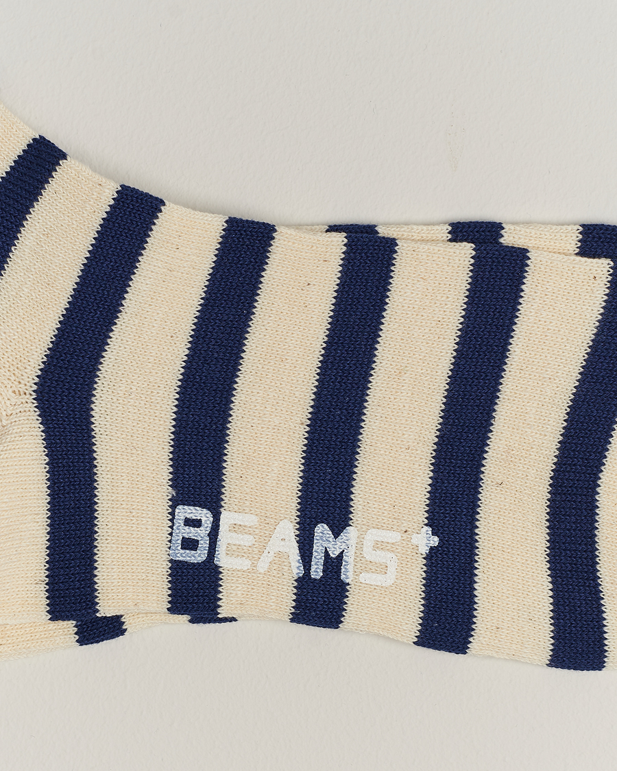 Herr | Underkläder | BEAMS PLUS | 2 Tone Striped Socks White/Navy
