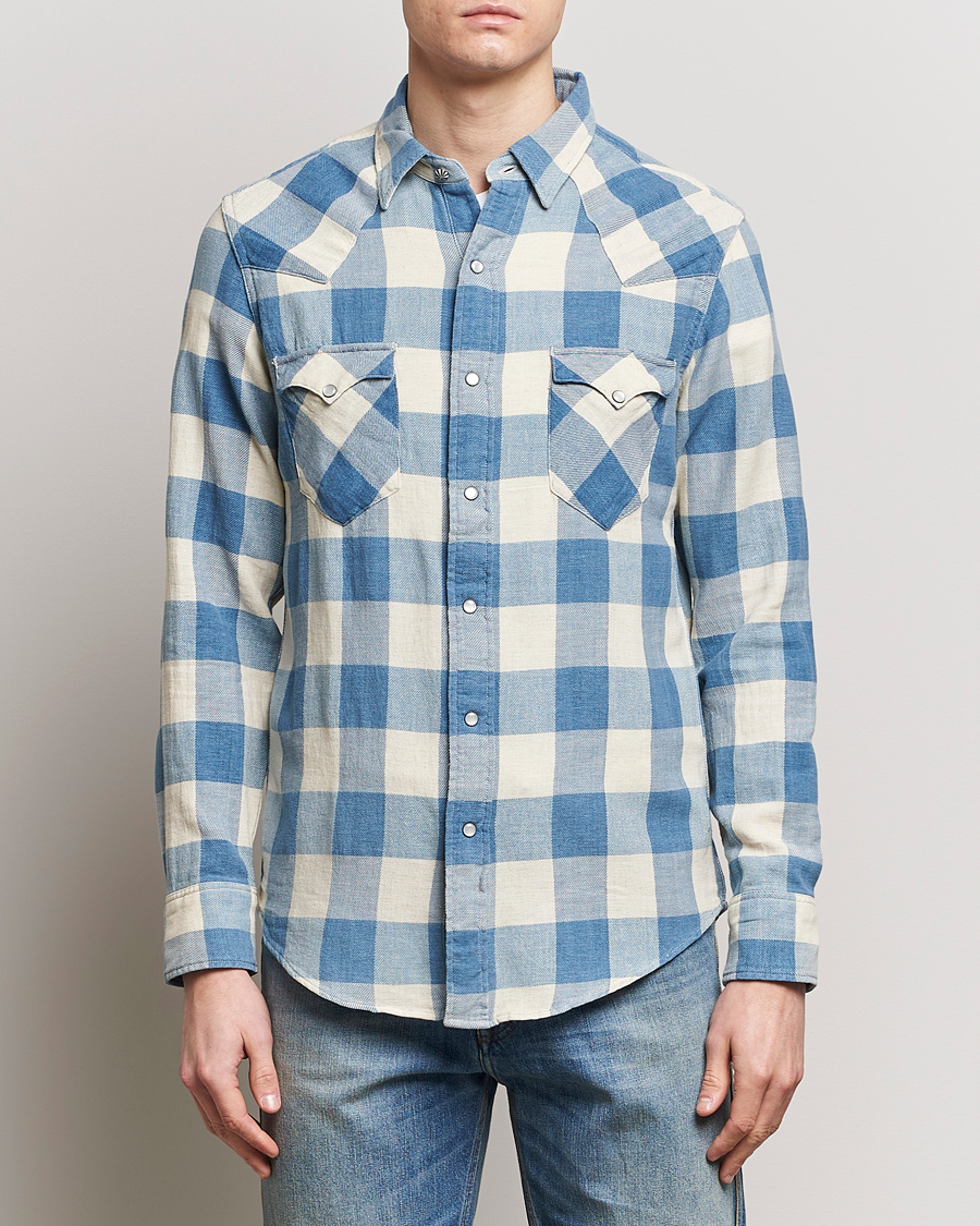 Herr | RRL | RRL | Buffalo Flannel Western Shirt Indigo/Cream
