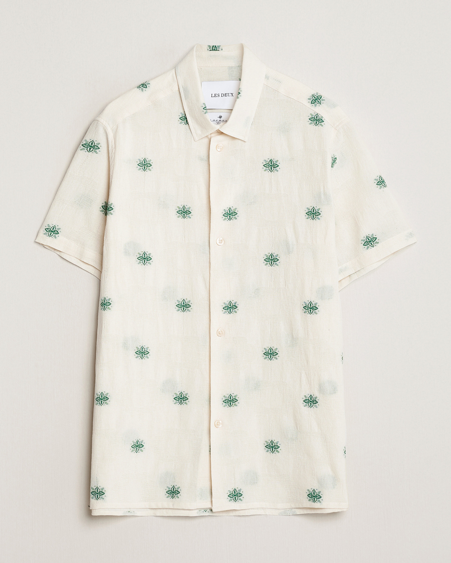 Herr | Skjortor | LES DEUX | Ira Short Sleeve Embroidery Cotton Shirt Ivory