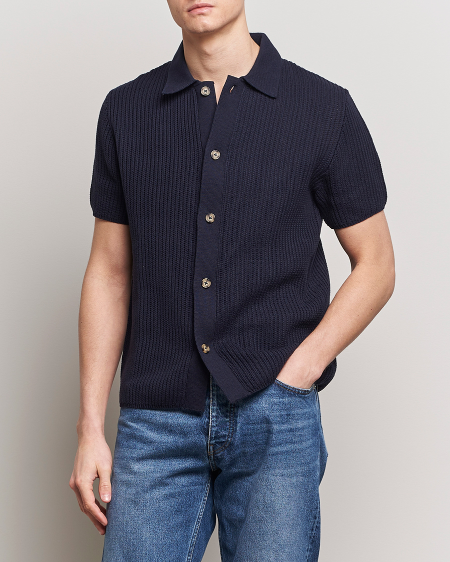 Herr | Skjortor | LES DEUX | Gustavo Knitted Shirt Dark Navy