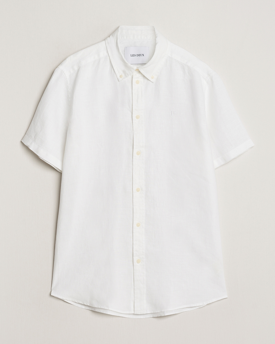 Herr | Skjortor | LES DEUX | Kris Short Sleeve Linen Shirt White