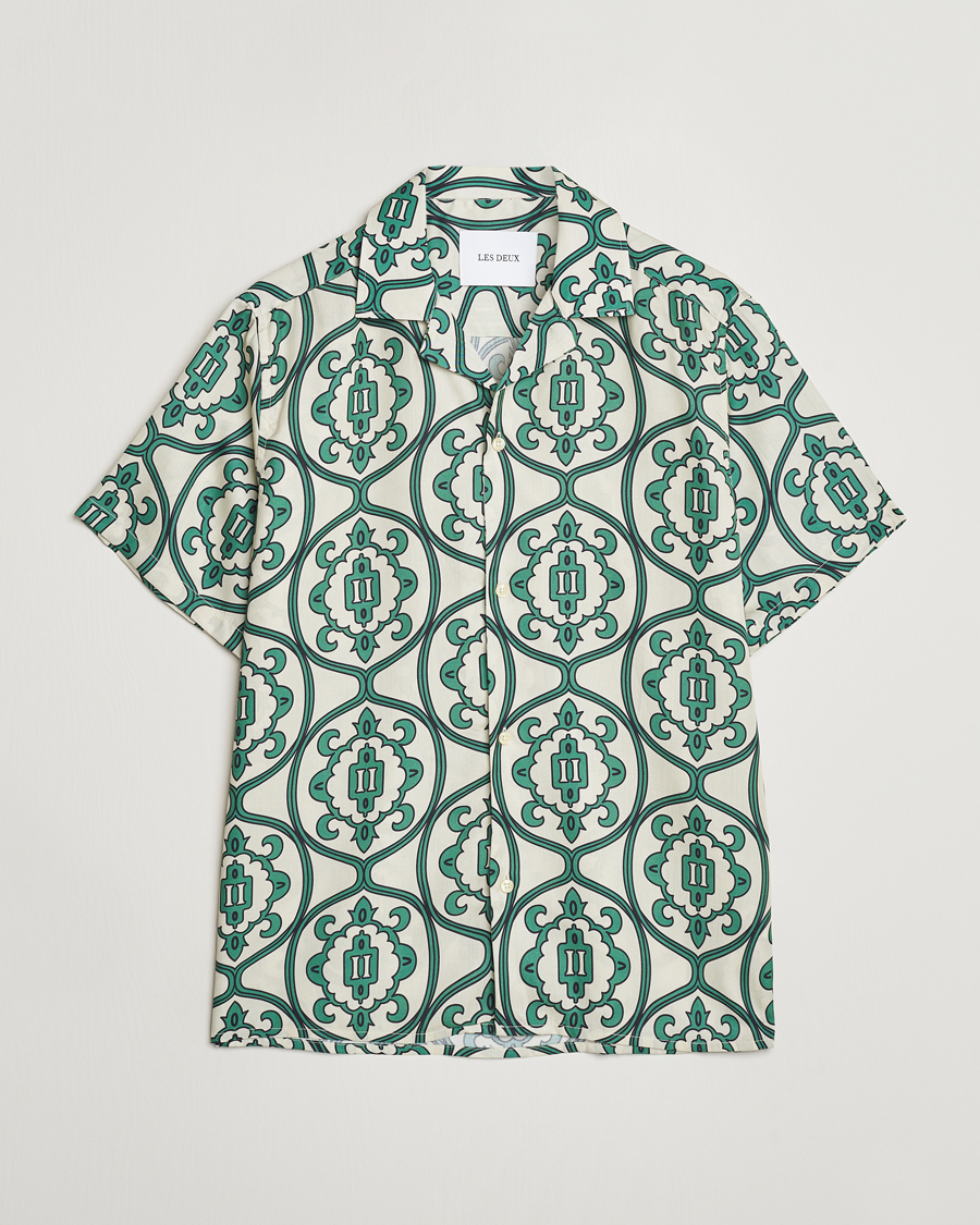 Herr | Skjortor | LES DEUX | Ornament Print Tencel Shirt Ivory/Green