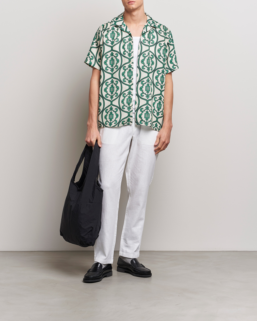 Herr | Skjortor | LES DEUX | Ornament Print Tencel Shirt Ivory/Green