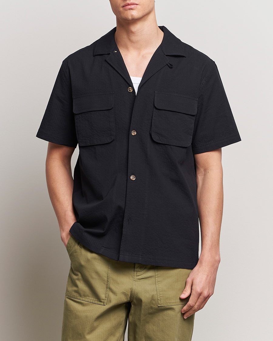 Herr | LES DEUX | LES DEUX | Osmund Seersucker Shirt Black