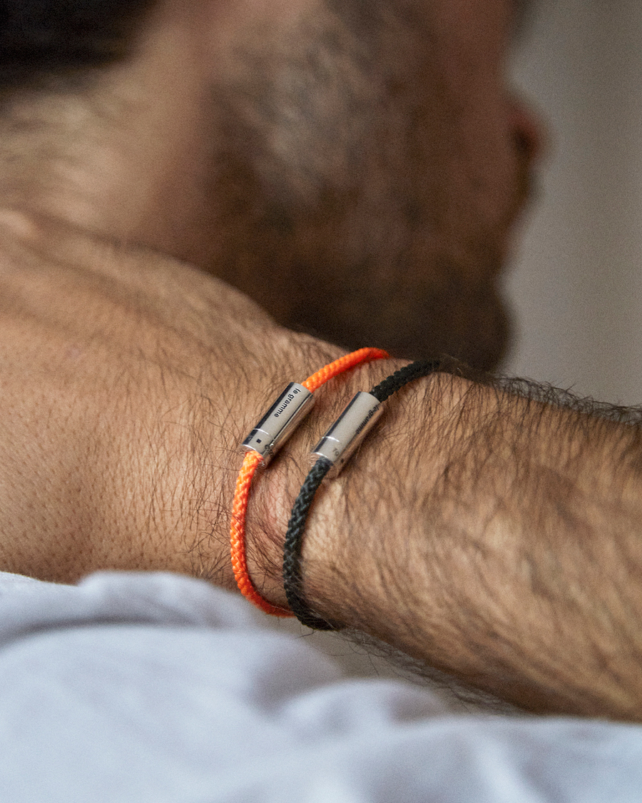 Herr | Smycken | LE GRAMME | Nato Cable Brushed Bracelet Orange/Sterling Silver 7g