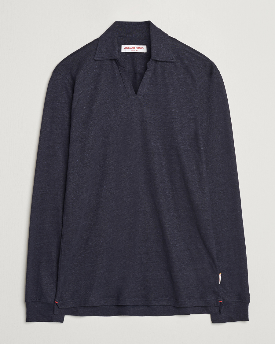 Herr | Tröjor | Orlebar Brown | Felix Long Sleeve Slub Linen Polo Night Iris