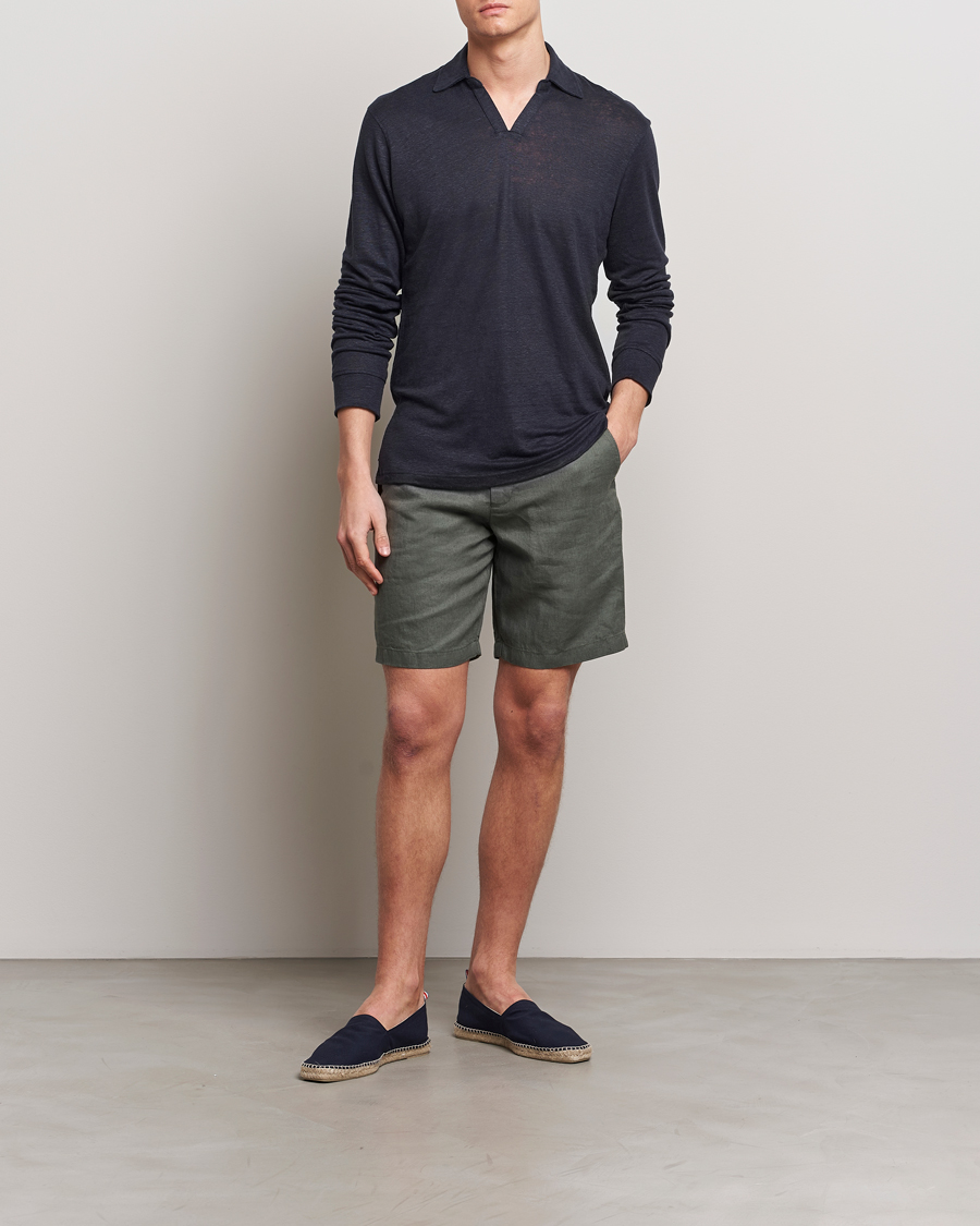 Herr | Tröjor | Orlebar Brown | Felix Long Sleeve Slub Linen Polo Night Iris
