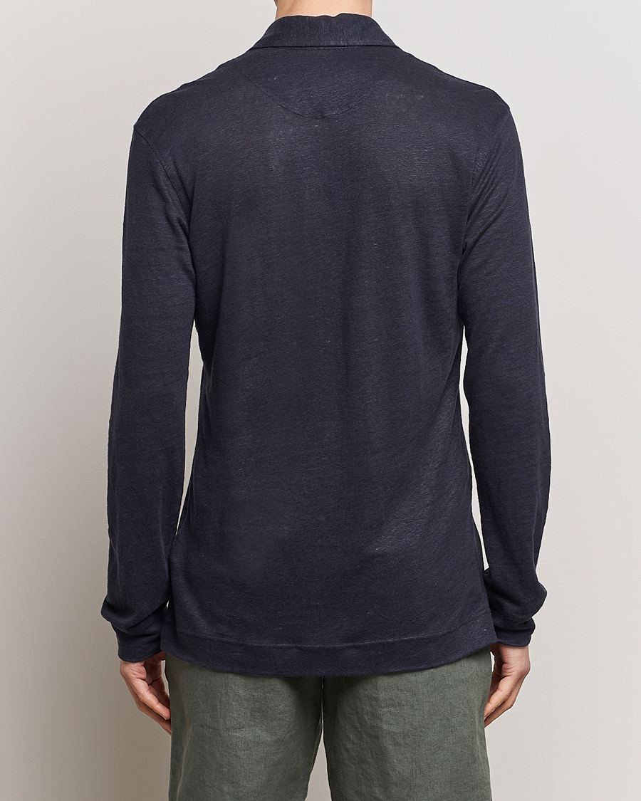 Herr | Tröjor | Orlebar Brown | Felix Long Sleeve Slub Linen Polo Night Iris