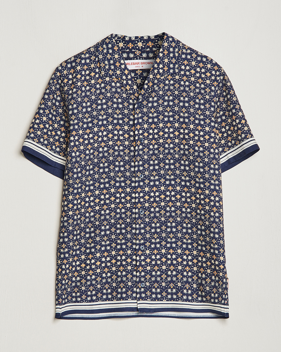 Herr | Skjortor | Orlebar Brown | Hibbert Fiore Viscose/Linen Printed Shirt Night Iris