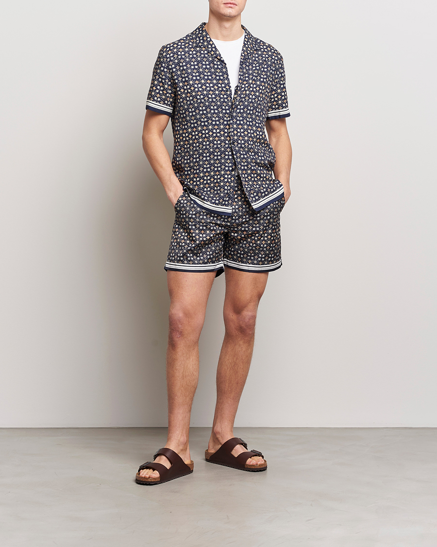Herr | Skjortor | Orlebar Brown | Hibbert Fiore Viscose/Linen Printed Shirt Night Iris