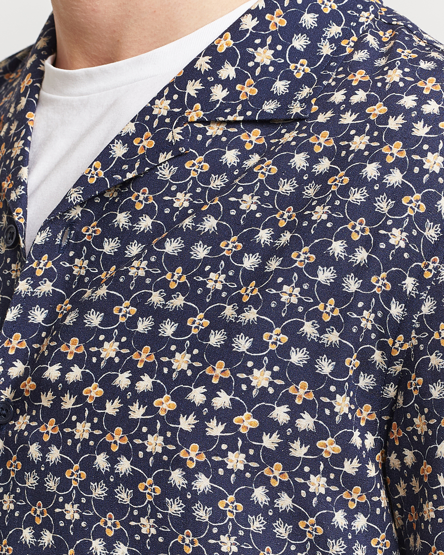 Herr | Skjortor | Orlebar Brown | Hibbert Fiore Viscose/Linen Printed Shirt Night Iris