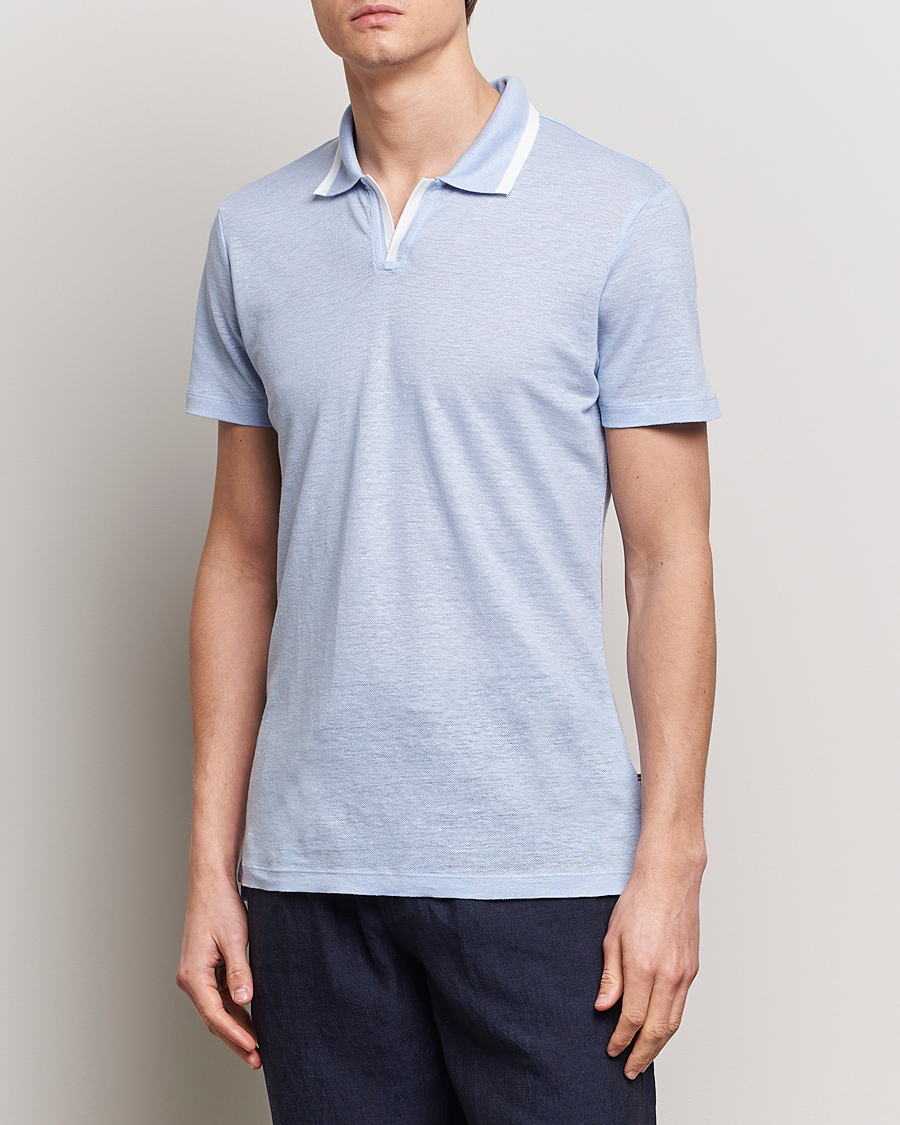 Herr | Best of British | Orlebar Brown | Felix Linen Pique Polo Soft Blue