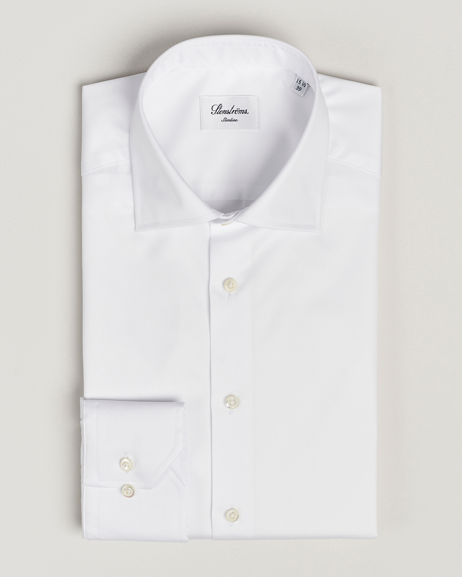 Herr | | Stenströms | Slimline Cotton Twill Cut Away Shirt White