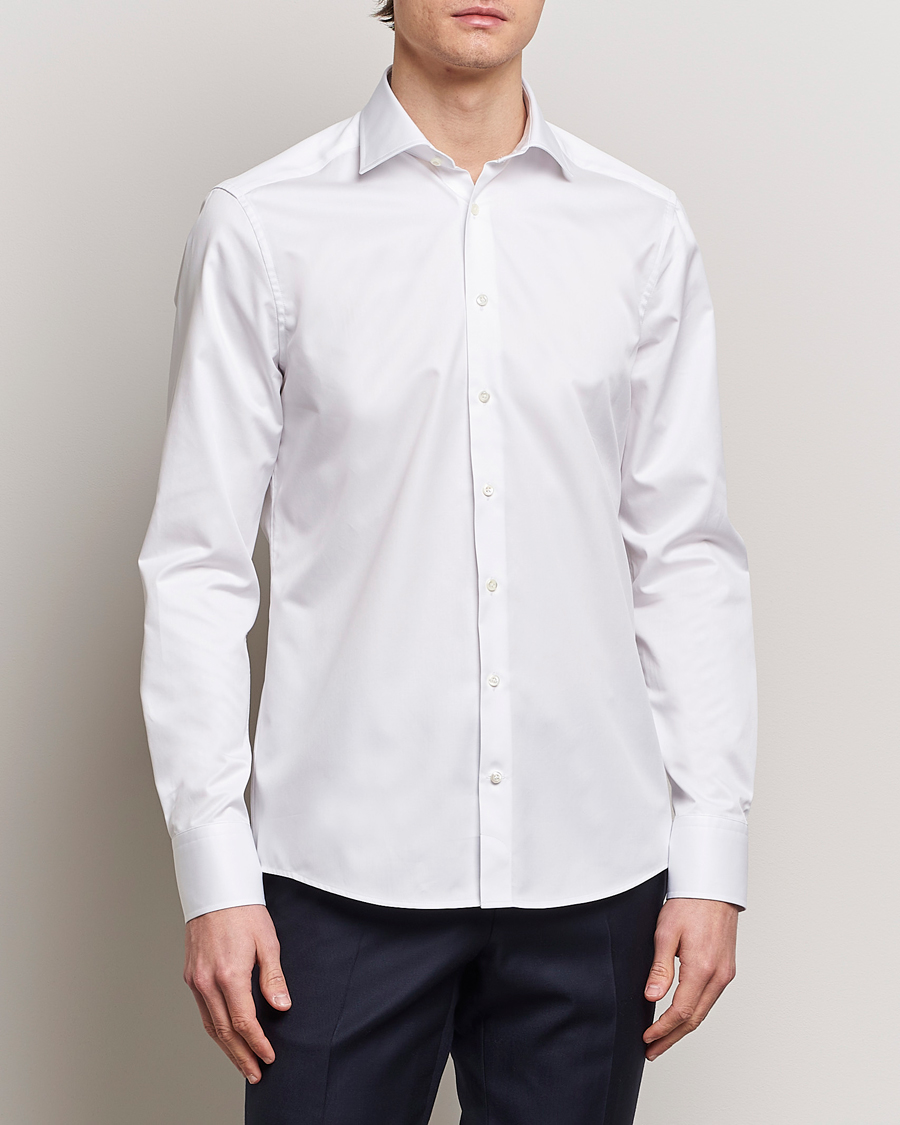 Herr | Skjortor | Stenströms | Slimline Cotton Twill Cut Away Shirt White