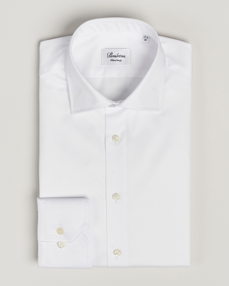Herr | | Stenströms | Fitted Body Cotton Twill Cut Away Shirt White