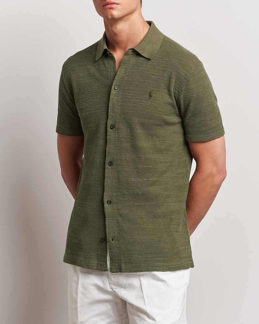 Herr | Preppy Authentic | Polo Ralph Lauren | Textured Knitted Short Sleeve Shirt Thermal Green