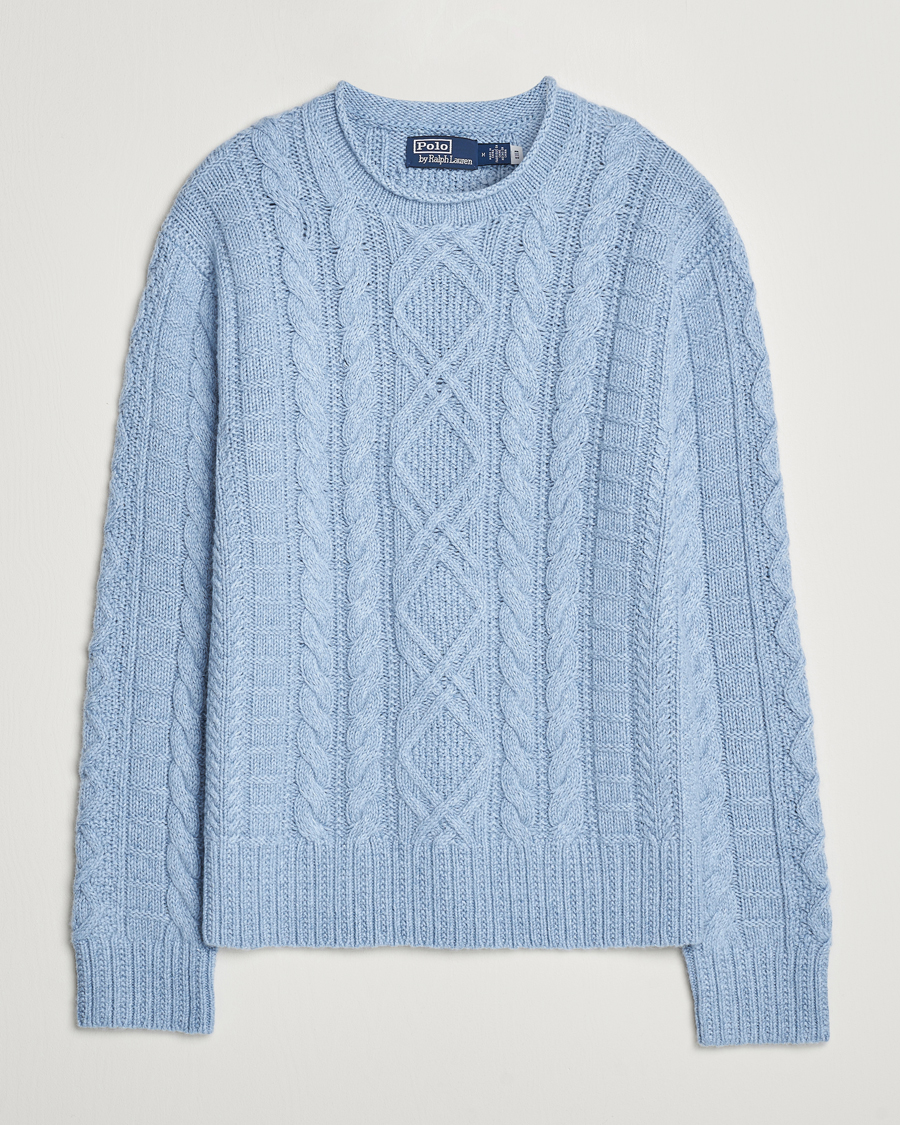 Herr | Tröjor | Polo Ralph Lauren | Cotton Aran Knitted Sweater Light Chambray Heather