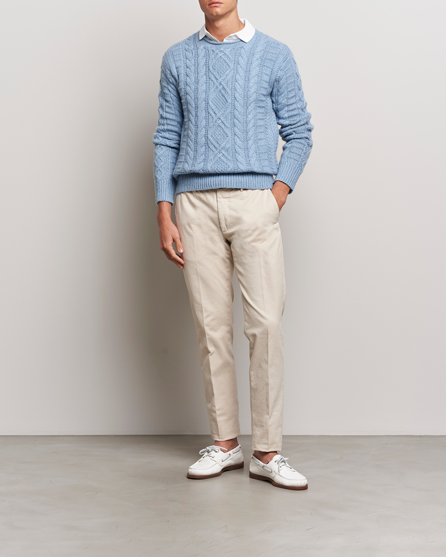 Herr | Tröjor | Polo Ralph Lauren | Cotton Aran Knitted Sweater Light Chambray Heather