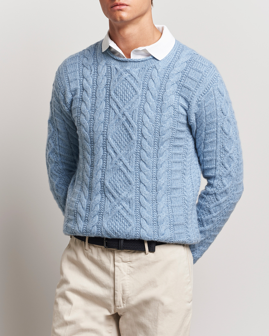 Herr | Tröjor | Polo Ralph Lauren | Cotton Aran Knitted Sweater Light Chambray Heather