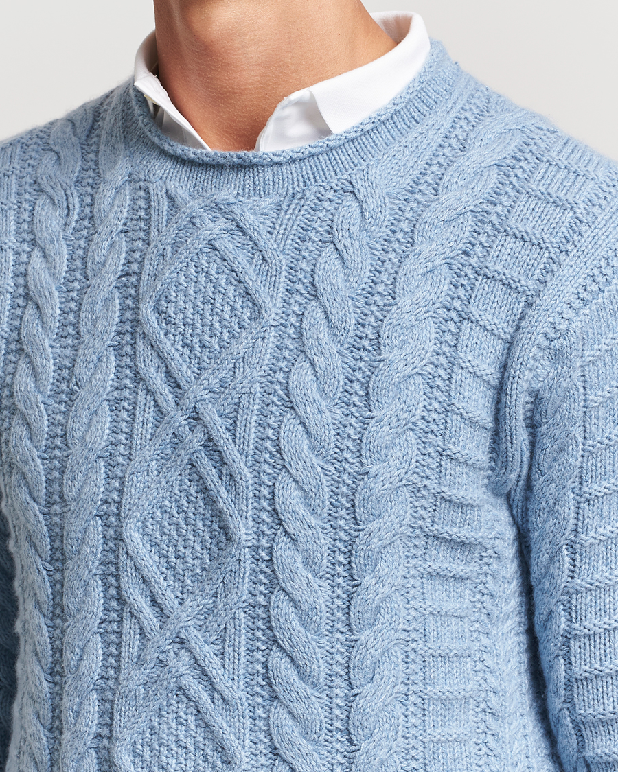 Herr | Tröjor | Polo Ralph Lauren | Cotton Aran Knitted Sweater Light Chambray Heather