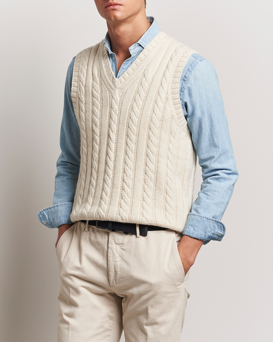 Herr | Senast inkommet | Polo Ralph Lauren | Cotton Aran Knitted Vest Cream