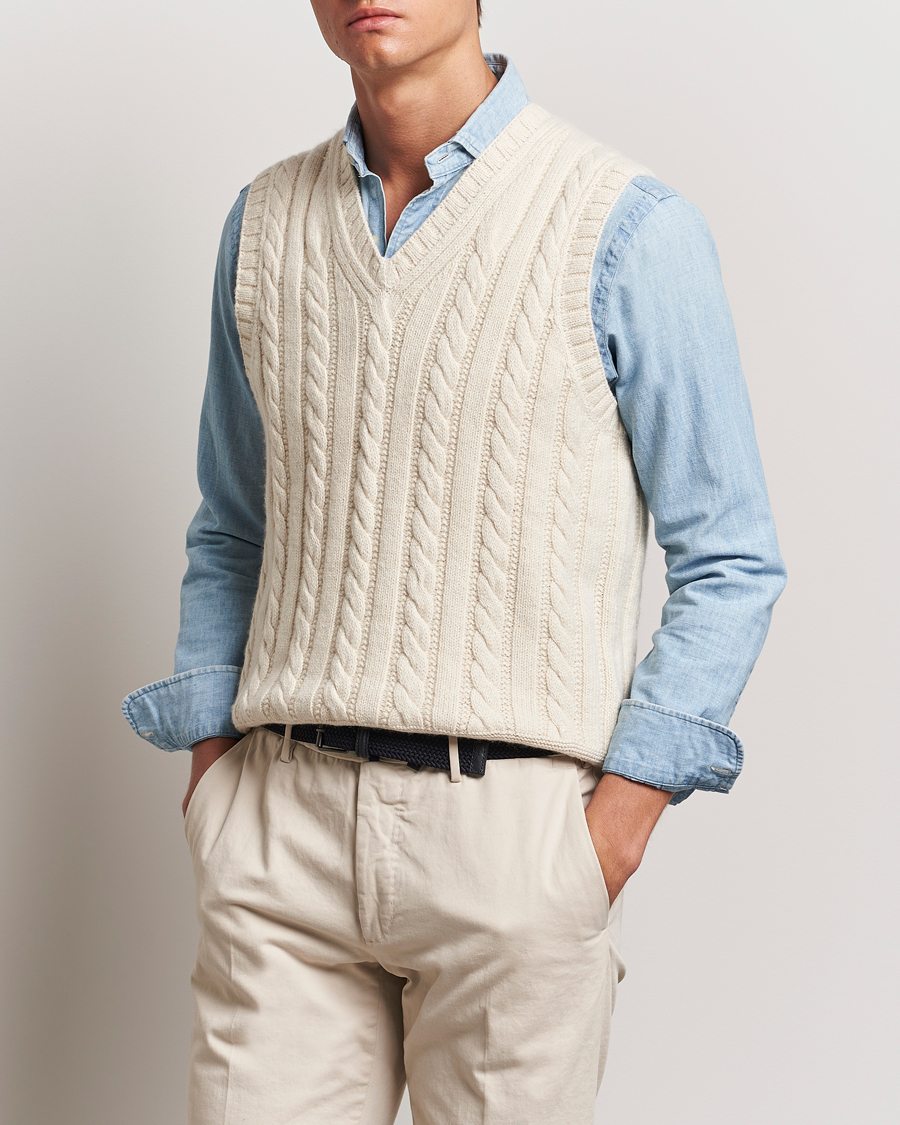 Herr | Tröjor | Polo Ralph Lauren | Cotton Aran Knitted Vest Cream