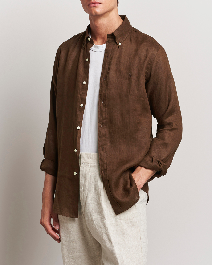 Herr | Linneskjortor | Polo Ralph Lauren | Custom Fit Linen Button Down Chocolate Mousse