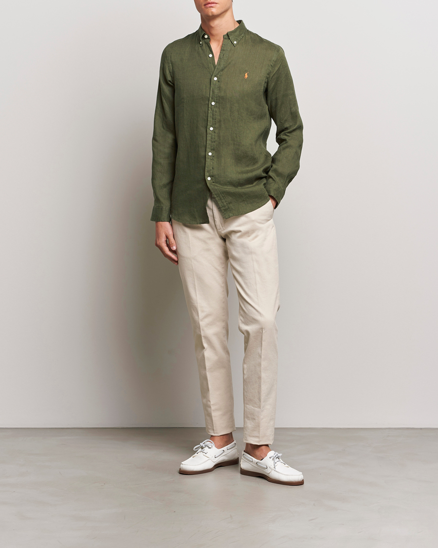 Herr | Skjortor | Polo Ralph Lauren | Slim Fit Linen Button Down Shirt Thermal Green