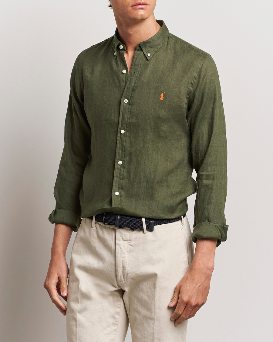 Herr |  | Polo Ralph Lauren | Slim Fit Linen Button Down Shirt Thermal Green